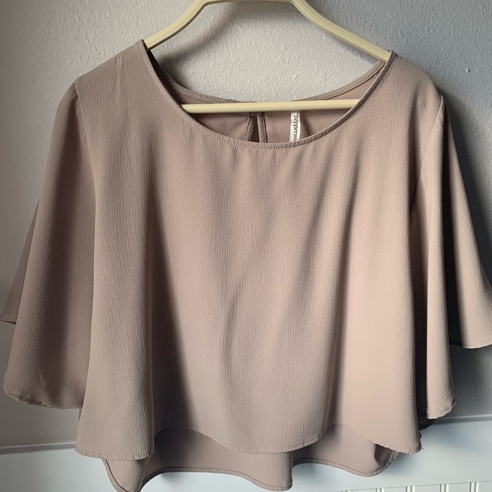 Peppermint Chiffon Flounce Crop Top - Beige